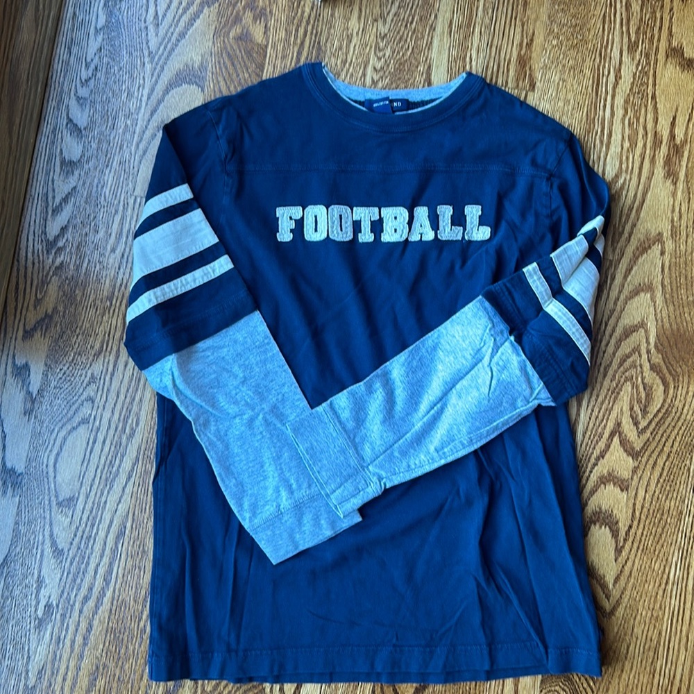 Lands’ End Long Sleeve Navy and Grey Football Shirt